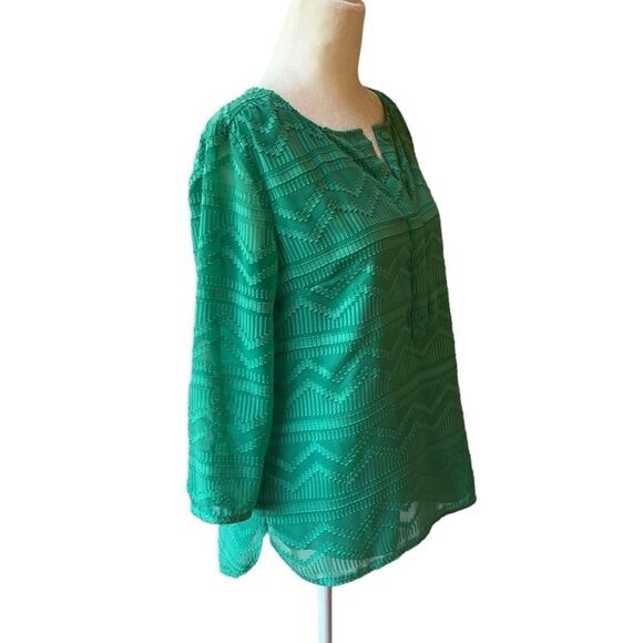 Talbots Green Chevron 3/4 Sleeve Blouse - Picture 7 of 16